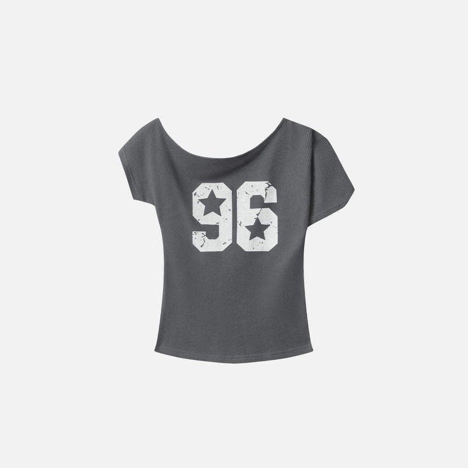 Afslappet Løs Sporty Stil Printet Én Skulder Pullover Kortærmet