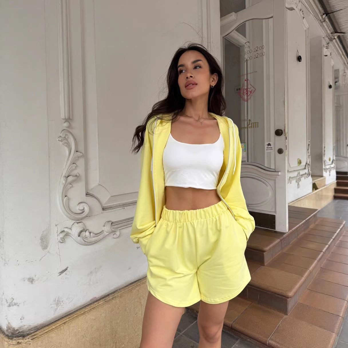 Casual Sweater Jacket And Wide Leg Shorts Two Piece Set
