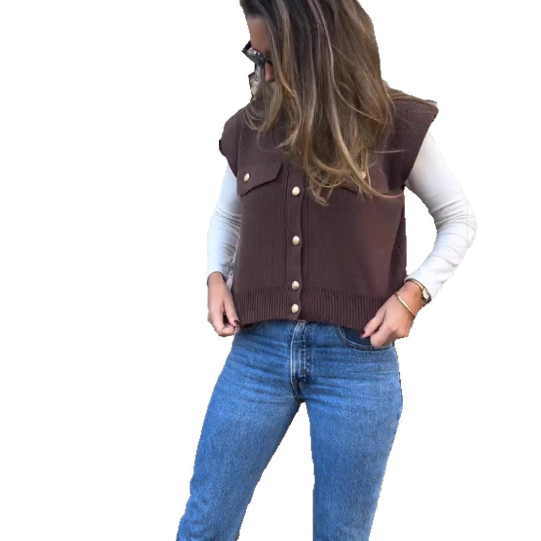 Women's Mink-like Wool Knitted Round Neck Loose Sweater Vest