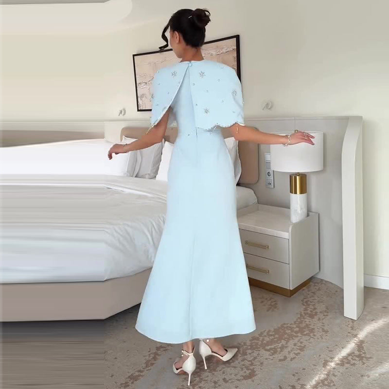 Womens Fashionable V-neck Diamond-Embellished Slim-fit Dress