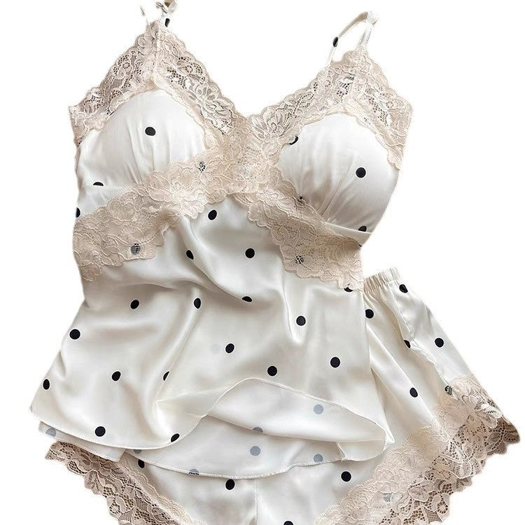 Polka-Dot Summer Lace Camisole And Shorts Womens Set