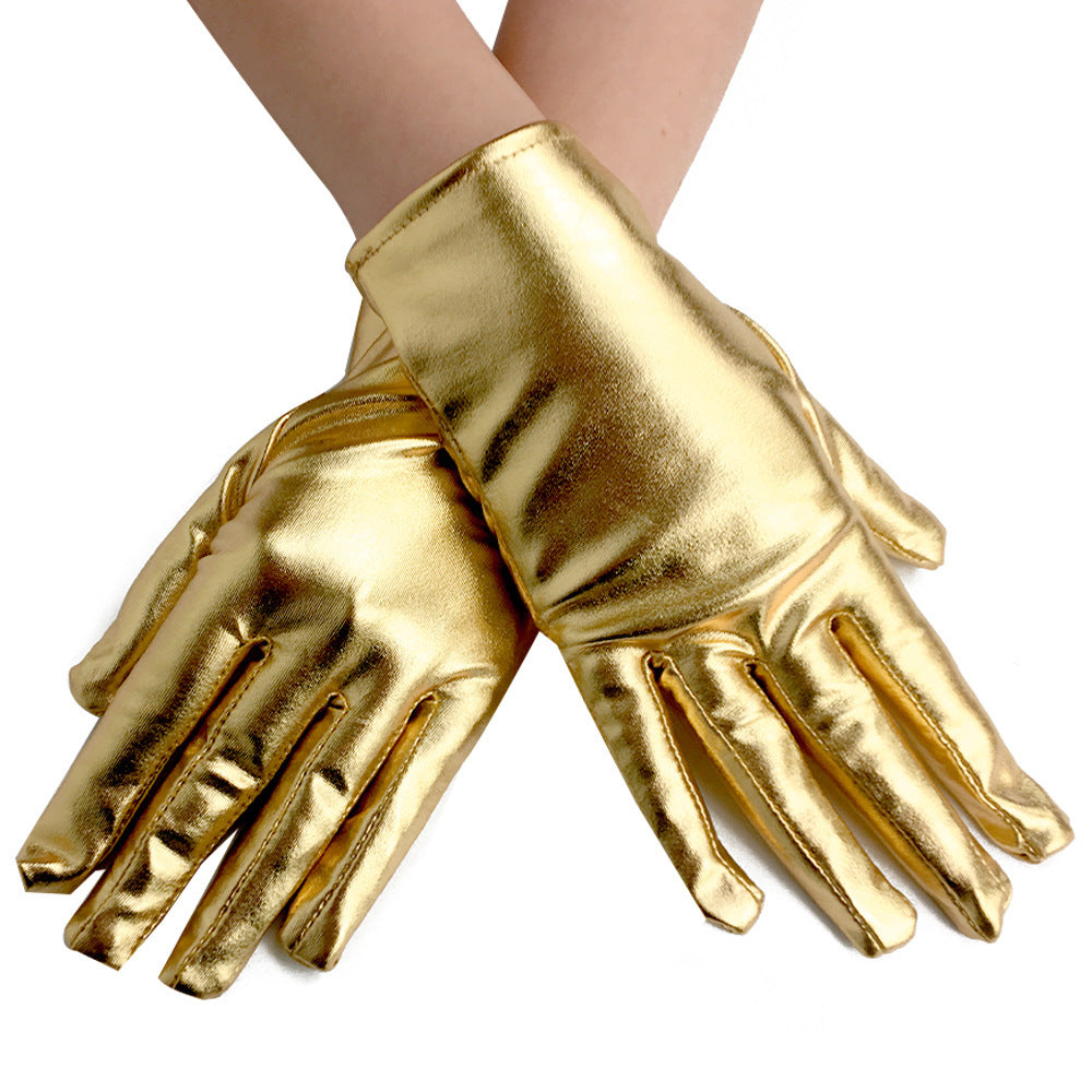 Women's Short Bright Leather Play Punk Gloves