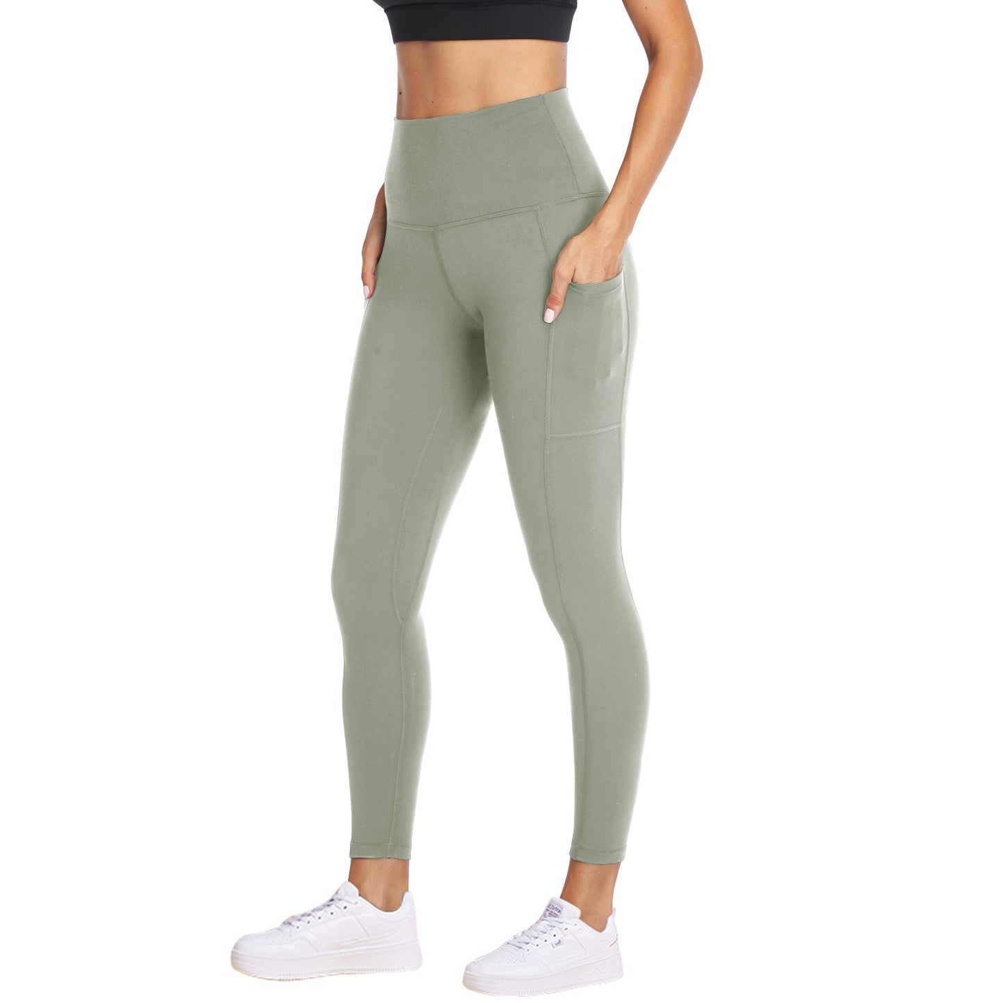Yogabukser med høj talje, mavekomprimerende, bløde sportsbukser med mavekontrol