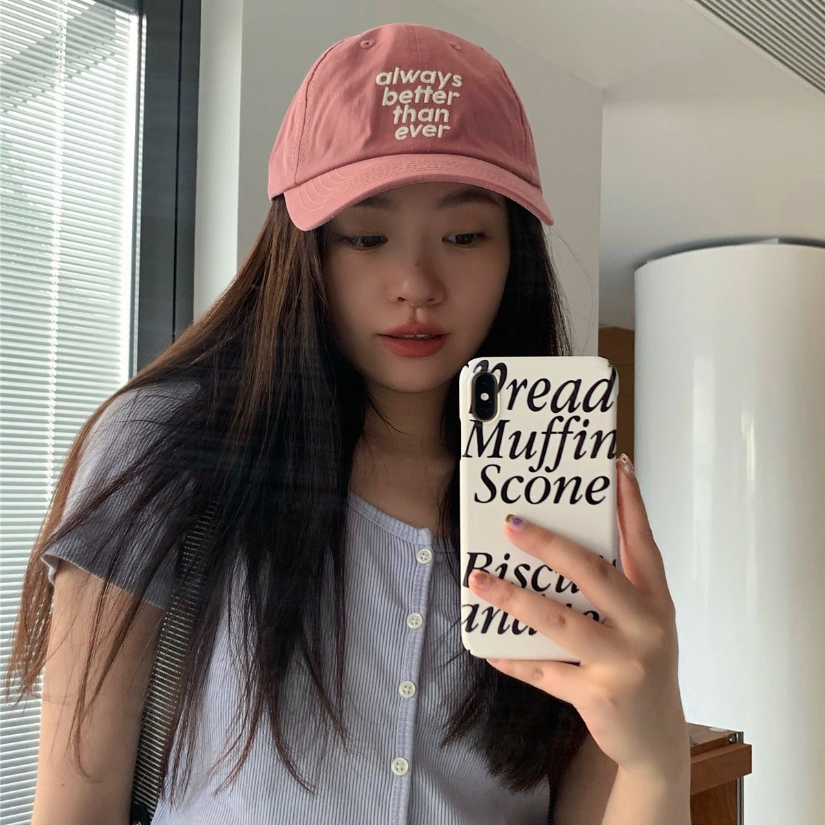 Lu Xi Korean Style Embroidered White Wide Brim Baseball Cap For Women