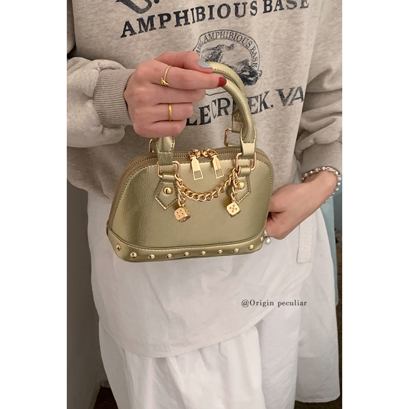 Champagne-gold Shell Bag Fashionable Shoulder And Crossbody Style