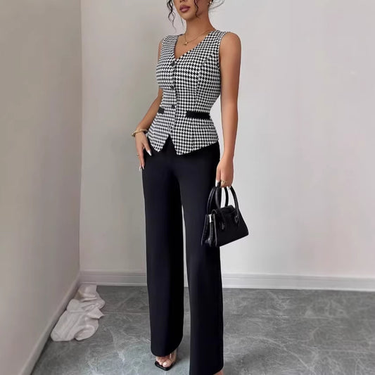Slim-fit Vest And Solid-color Trousers Casual Suit