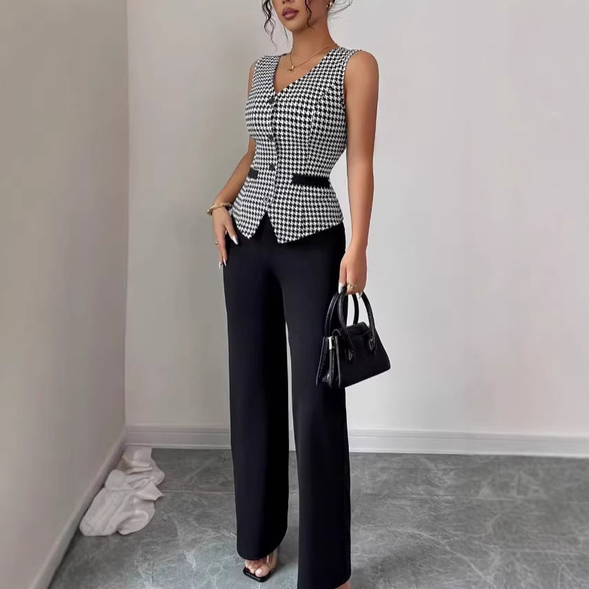 Slim-fit Vest And Solid-color Trousers Casual Suit