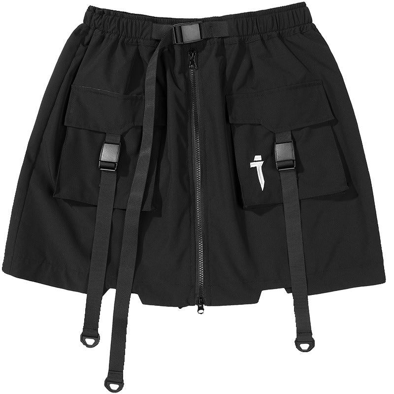 Summer New Mechanical Style Ribbon Short Pantskirt Men And Women Loose Casual With Big Pockets