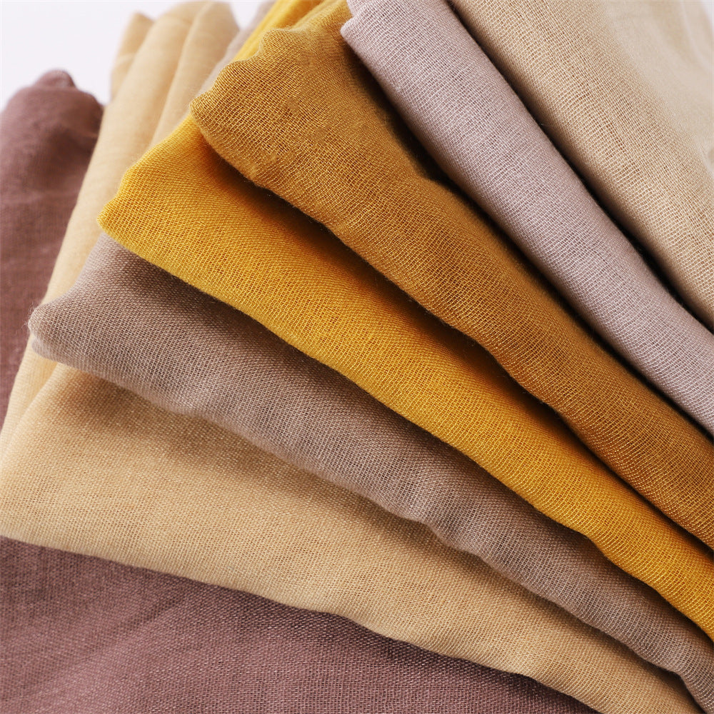 Classic Women's Pure Color Tulle Cotton And Linen Breathable Thin Scarf Silk