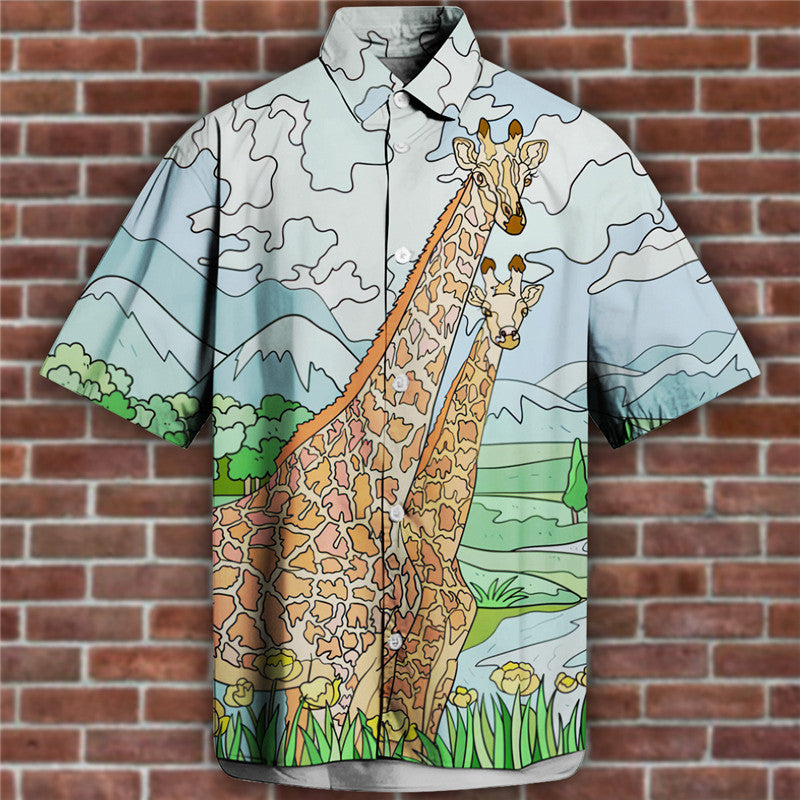 Personalized Printing T-shirt Summer Loose Short Sleeve Lapel Shirt Casual Streetwear Clothing For Men