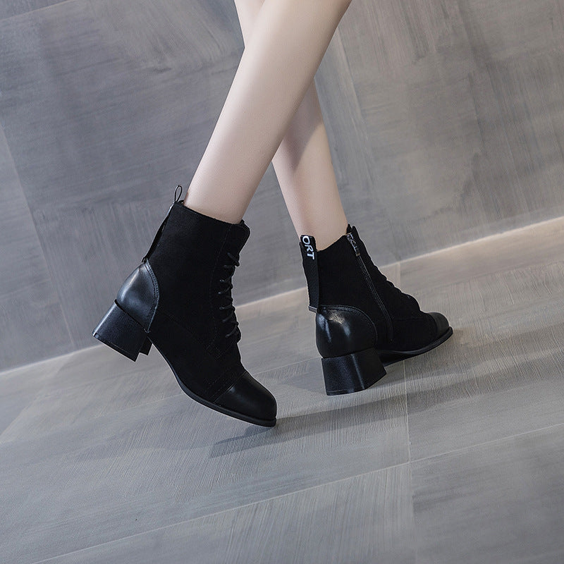 Cowhide Short Autumn And Winter Mid-tube Boots Women