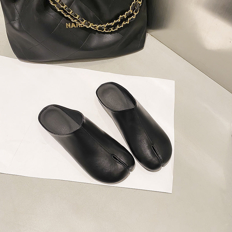 Outer Wear Split Toe Sheepskin Closed Toe Half Slippers