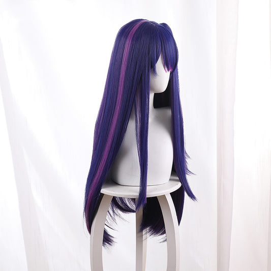 Blue Purple Highlight Single Sided Long Ponytail Cos Wig
