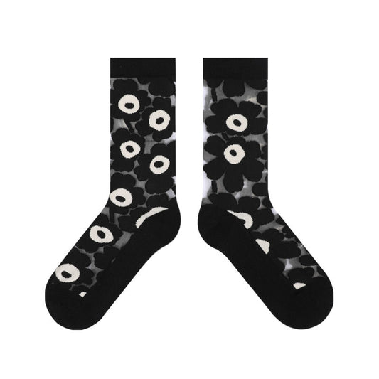 Transparent Silk Stockings, Breathable Big Flower Socks, Women's Tube Socks, Korean Version