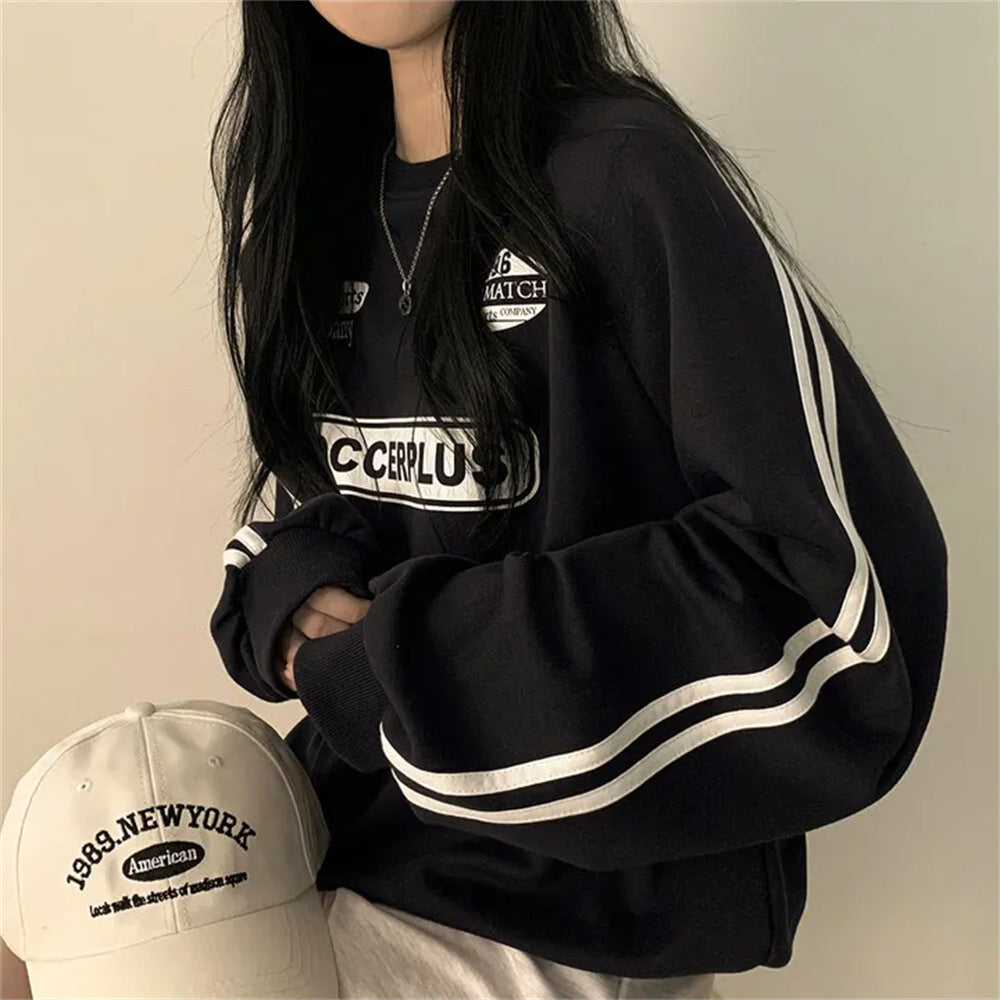 Sort doven chic koreansk stil striktrøje med rund hals