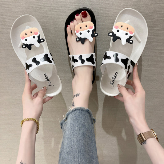 Cute Cartoon Slippers Indoor And Outdoor Flat Cow Sandals