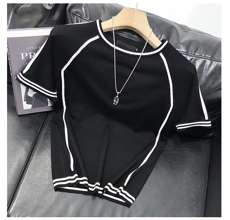 Top Thin Solid Color Round Neck Bottoming Top T Shirt