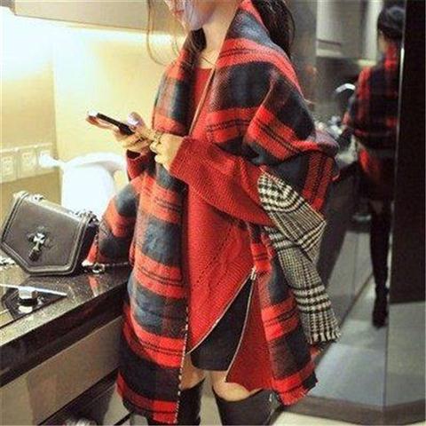 Faux Cashmere Double Faced Plaid Blanket Scarf