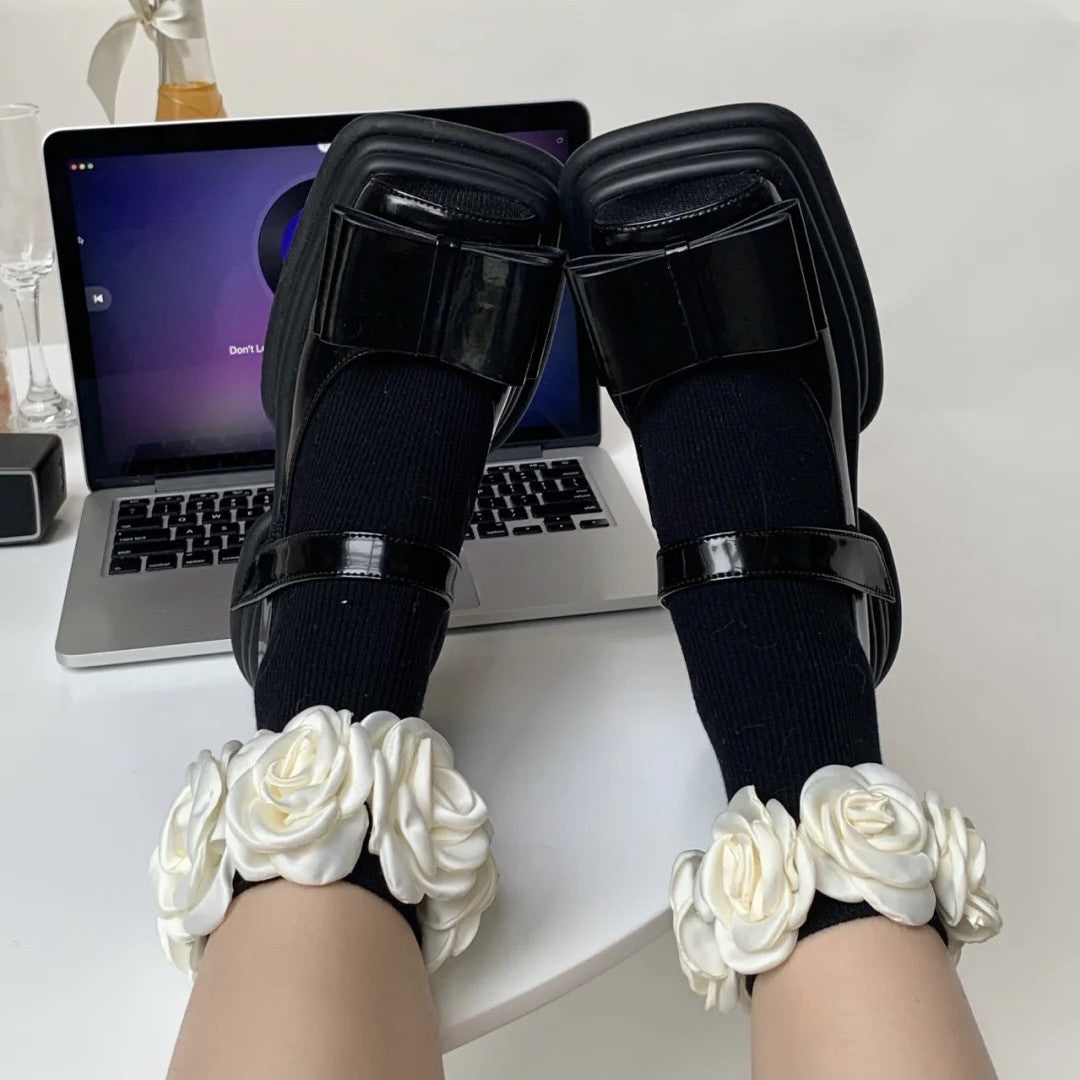 Flower Cotton Vertical Striped Women's Tube Socks