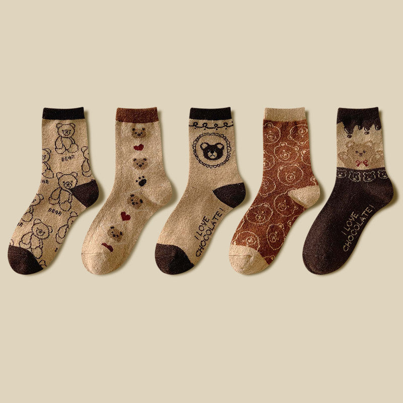 Thick Socks Women's Pure Cotton Tide Medium Tube Cute Plus Velvet