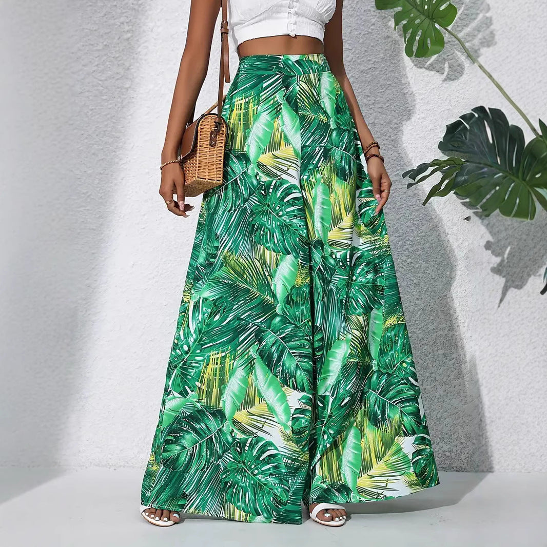 Printed Casual High Waist Wide Leg Pants Trousers