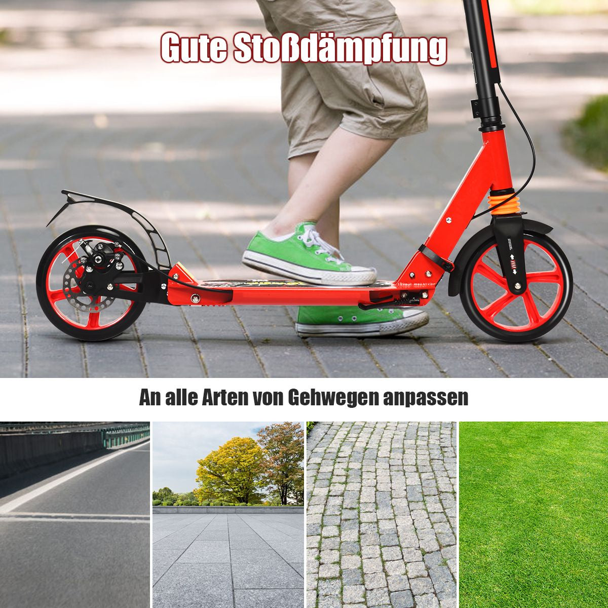 Klappbarer Kickscooter Mit Klingel & Ständer Höhenverstellbarer Scooter Roller Tretroller