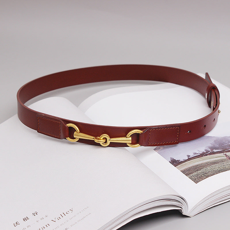 Fashion Simple Female Cowhide Horsebit Belt