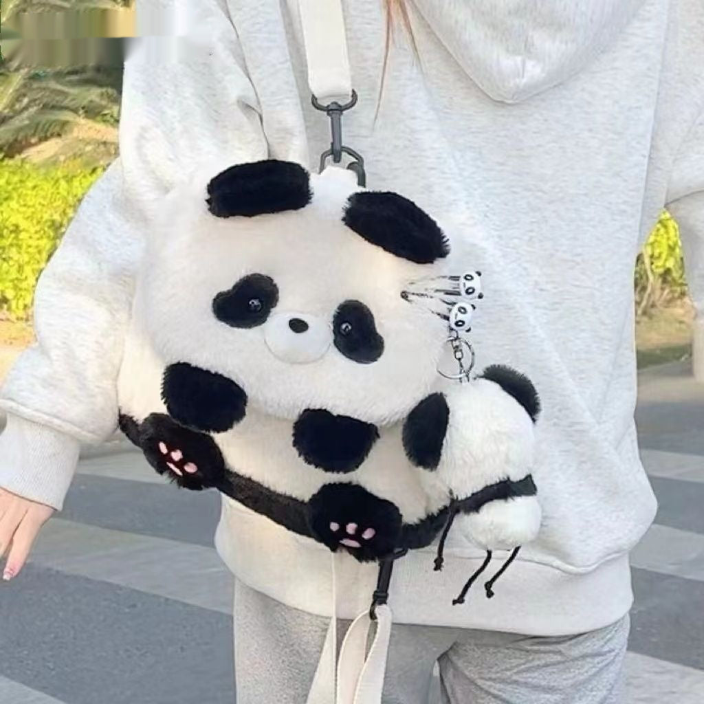 Panda Holding Bamboo Flap Bag Cute Plush Doll Single Shoulder