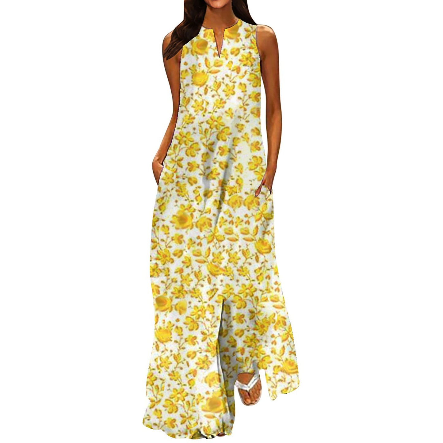 V-neck Pocket Floral Dress For Women