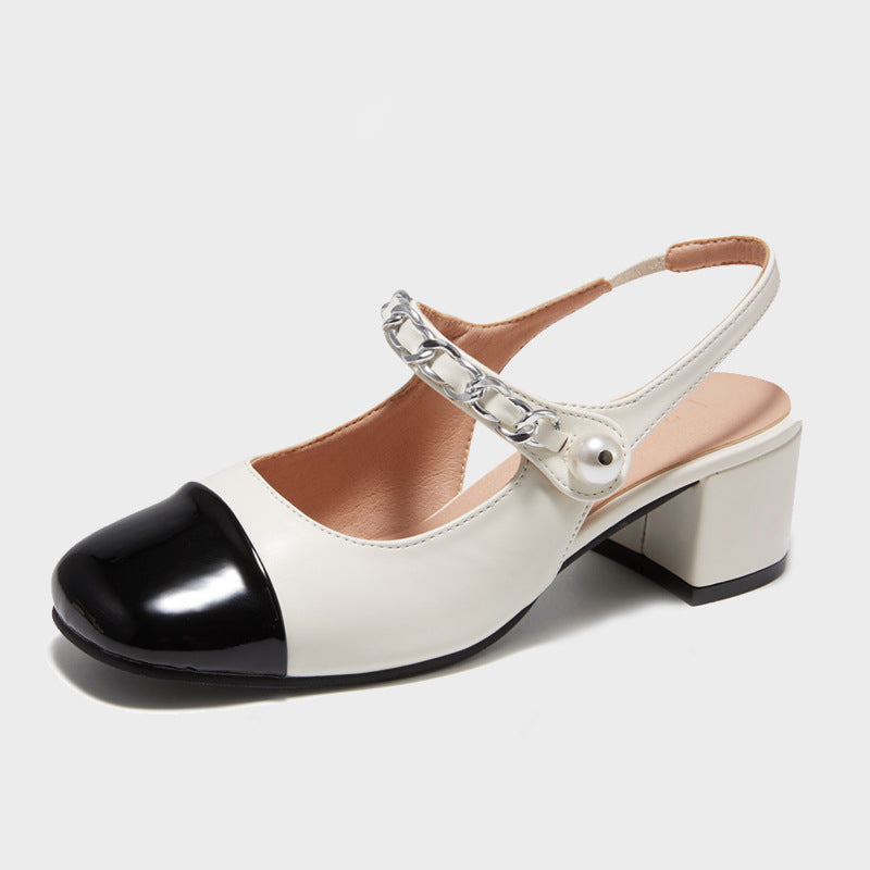Round Toe Buckle Low Heel Mary Jane Sandals