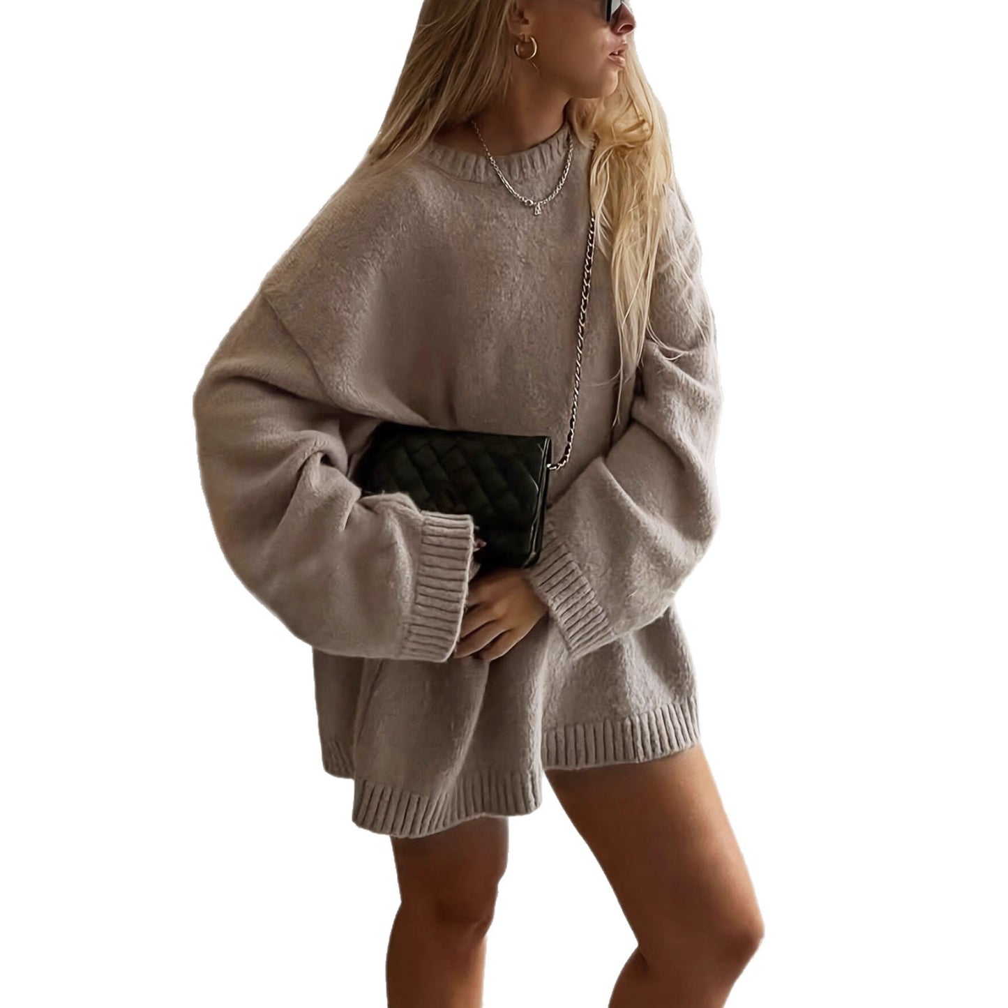 Crew-neck Fashionable Casual Loose-fit Knit Top