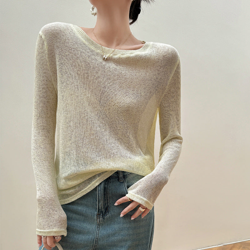 Women's Loose Knitted Blouse Idle Style High-grade Long-sleeved T-shirt