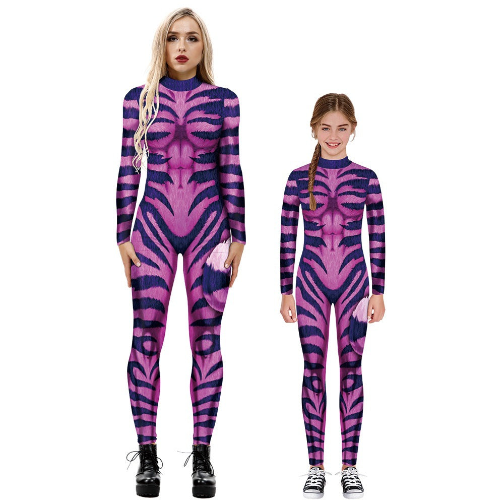 Skeleton Digital Printing Wansheng Tight Long Sleeve Jumpsuit