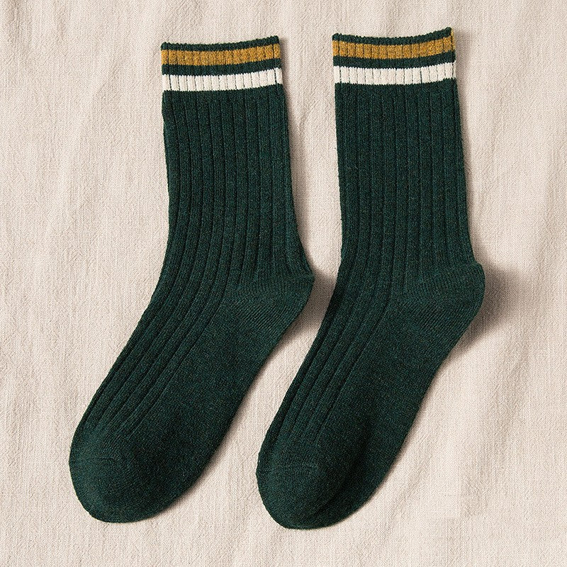 Women's Thickened Color Contrast Simple Wool Socks