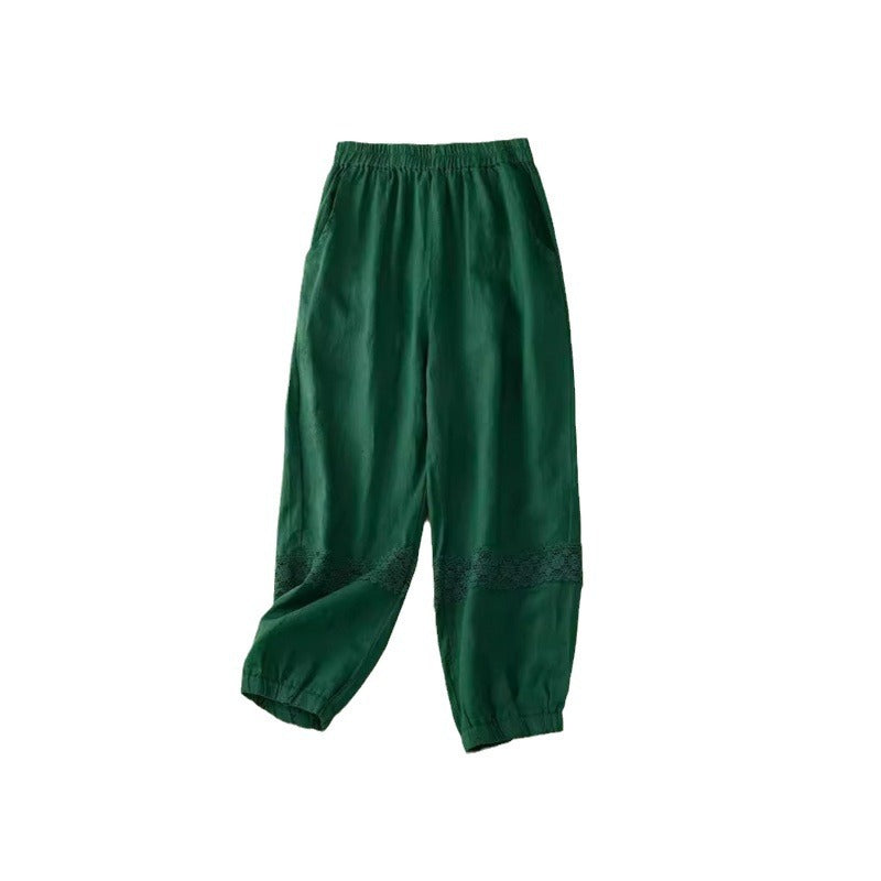 Women's Loose Cotton And Linen Cropped Pants
