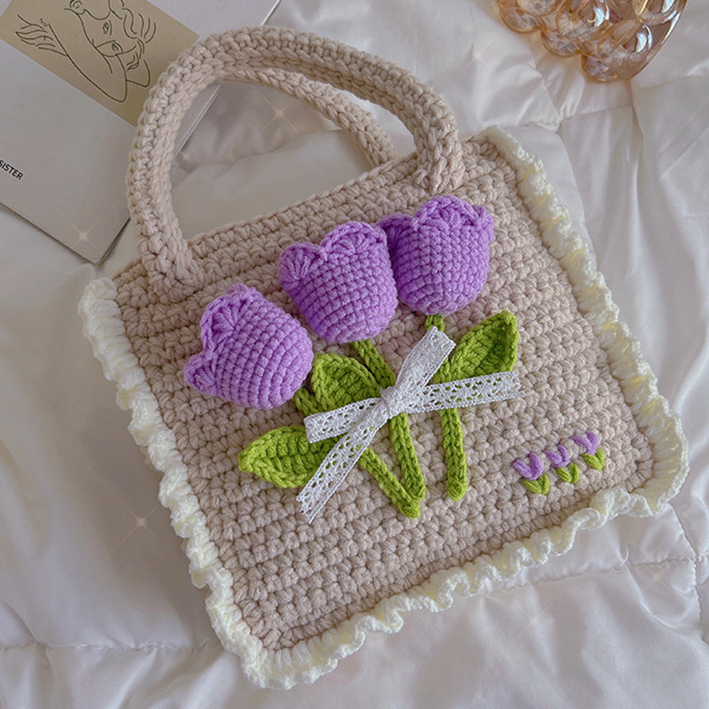 To Wish List Purple Tulip Wool Bag Hand Braided