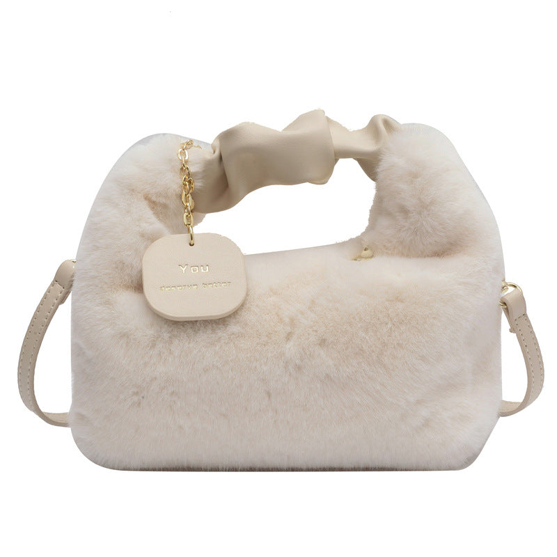 Women's Fashionable Pleated Plush One-shoulder Crossbody Bag