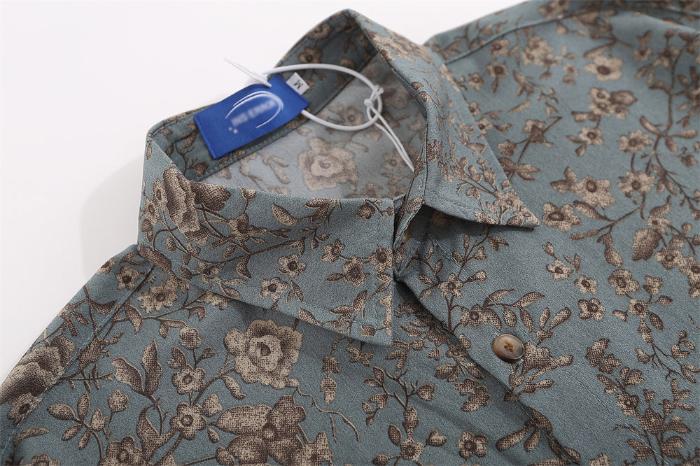 Floral Shirt Men's Loose Casual Polo Collar Cardigan