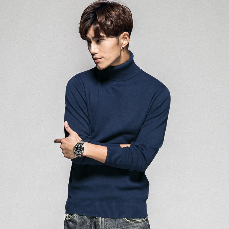 Ensfarvet Langærmet Turtleneck Pullover Mænds Basistrøje