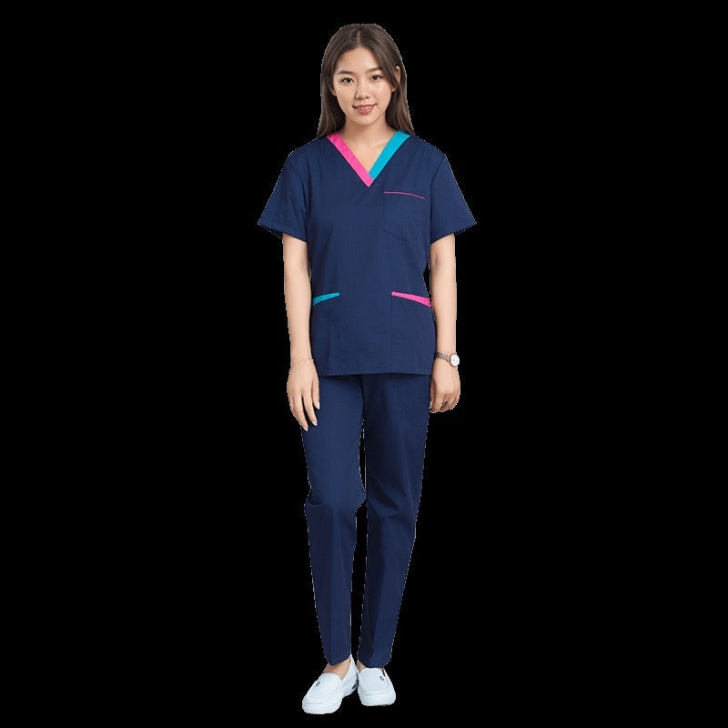 Womens Short-sleeve Scrubs With A Yin-yang Collar For Isolation Use