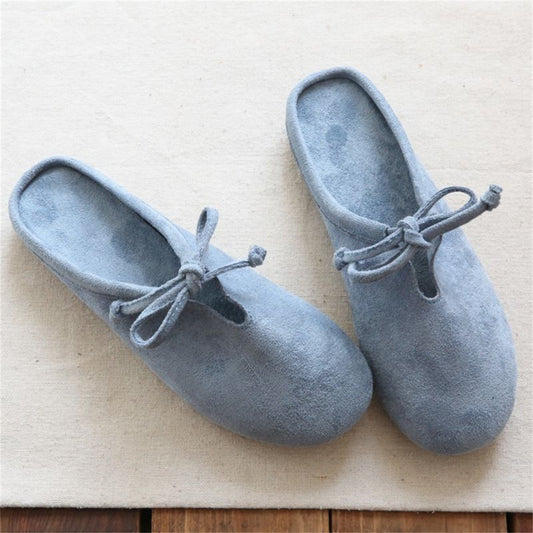 Retro Velvet Loafer With Flat Bottom And Half Slippers