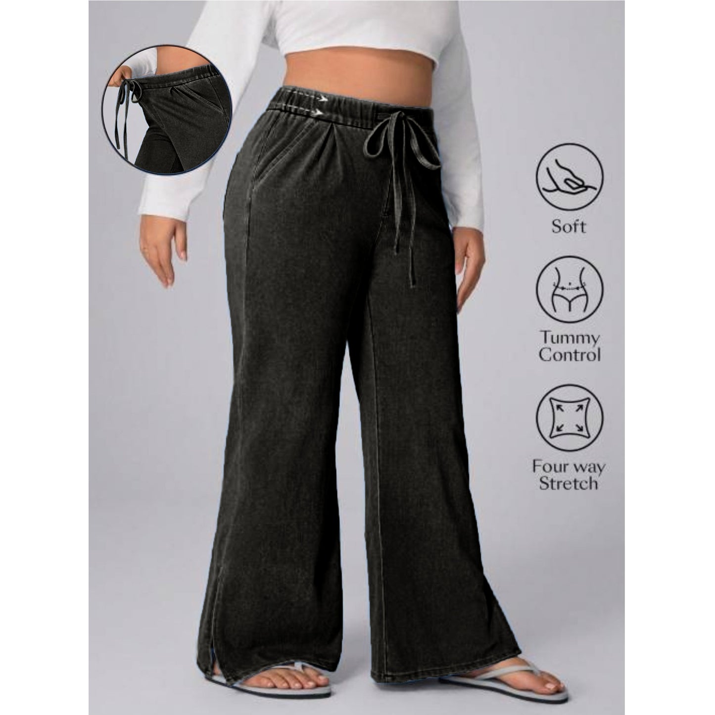 Women's Plus Size Drawstring Casual Loose Wide Leg Jeans
