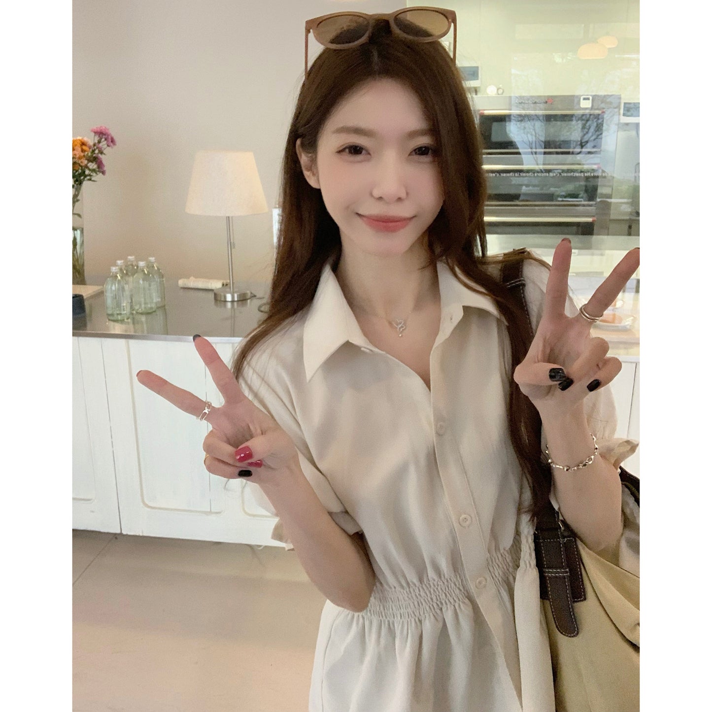 New Korean Style Fashion Waist-controlled Belly Covering Western Style Shirt Women