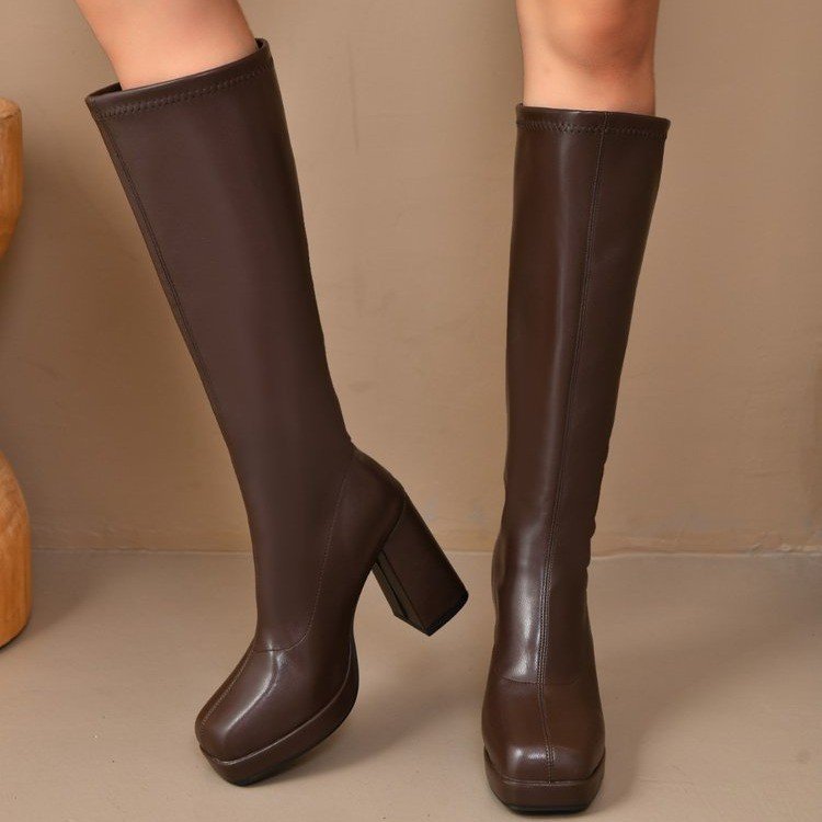 Womens Boots With Thick Soles Chunky Heels And A Slimming Stretchy Fit