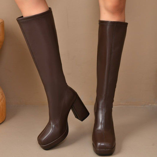 Womens Boots With Thick Soles Chunky Heels And A Slimming Stretchy Fit