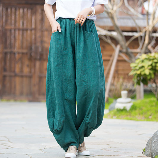 Ramie Stone Washed Soft All-matching Trousers Women