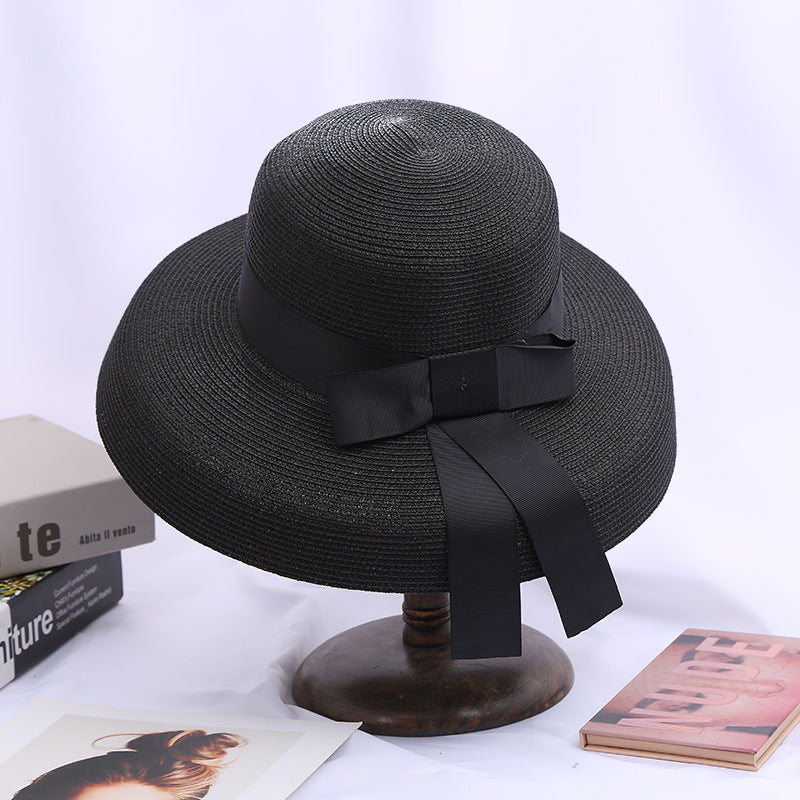Ladies Sunscreen Sunshade Hepburn Elegant Bow Straw Hat