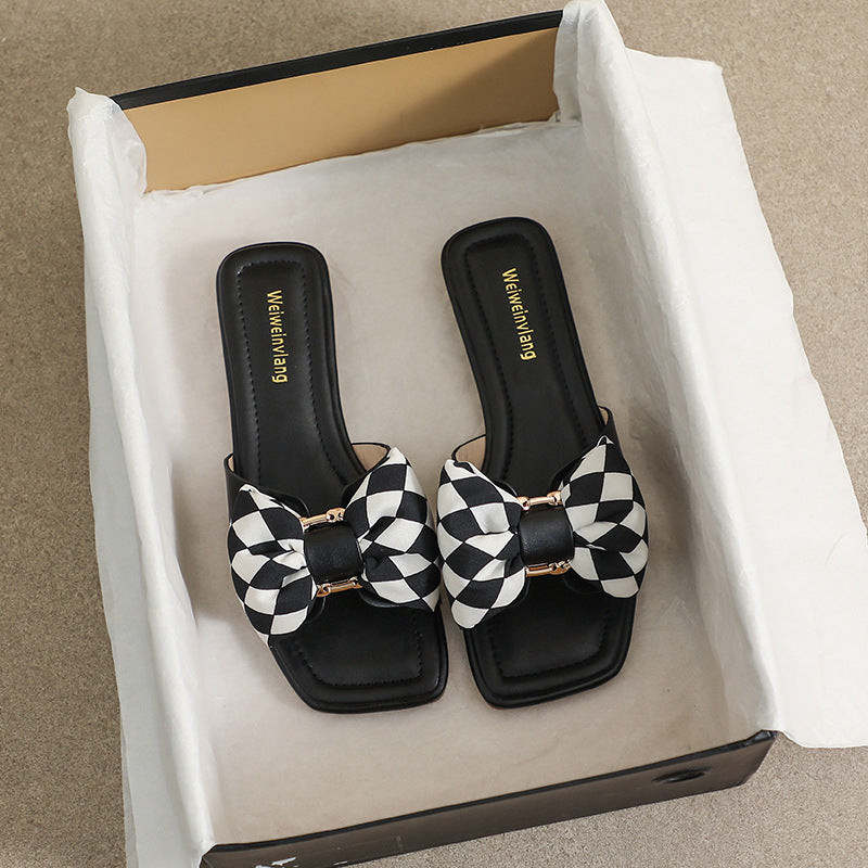 Women's Sweet Style Sub-pattern Bow In Outer Sandals