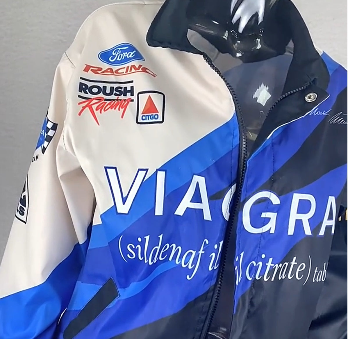 Sporty Blue Printed Casual Loose Long Sleeve Windbreaker Jacket