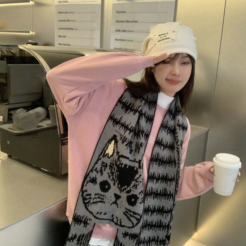 Cute Tiger Knitted Wool Shawl Students Warm-keeping Scarf